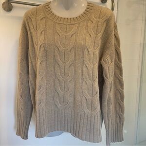 BANANA REPUBLIC Cable Knit Sweater Women Medium Tan Wheat Wool Crewneck Like New